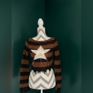 BDG Striped Brown and Black Sweater with Star Design